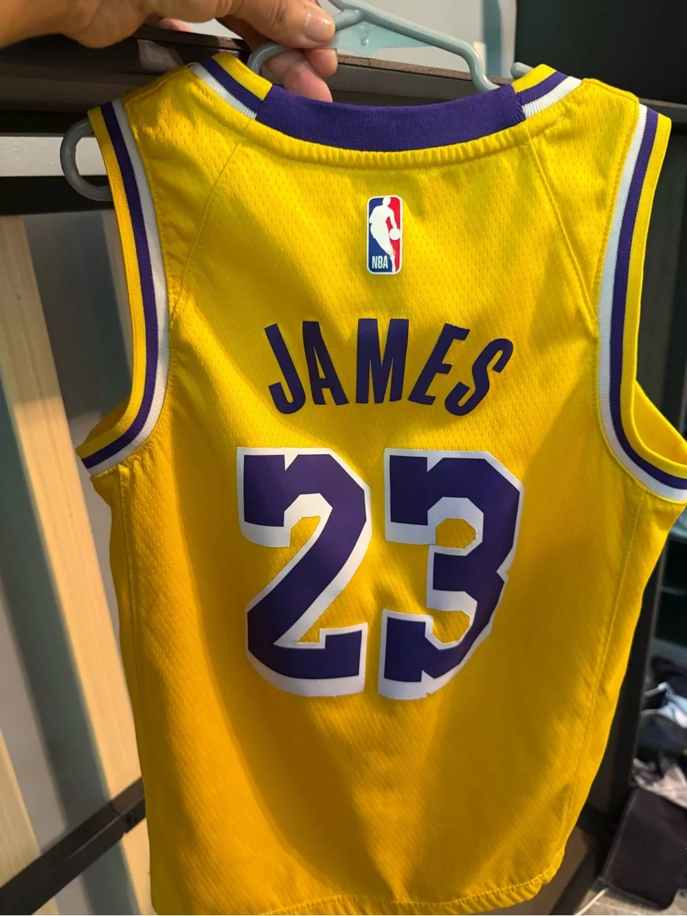 NBA Yellow Mesh Lebron James Jersey with Black and White Trim